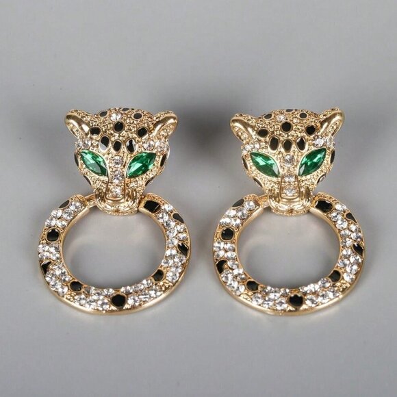 leopard Rhinestone cuff earring chic elegant trendy luxury - Picture 1 of 2